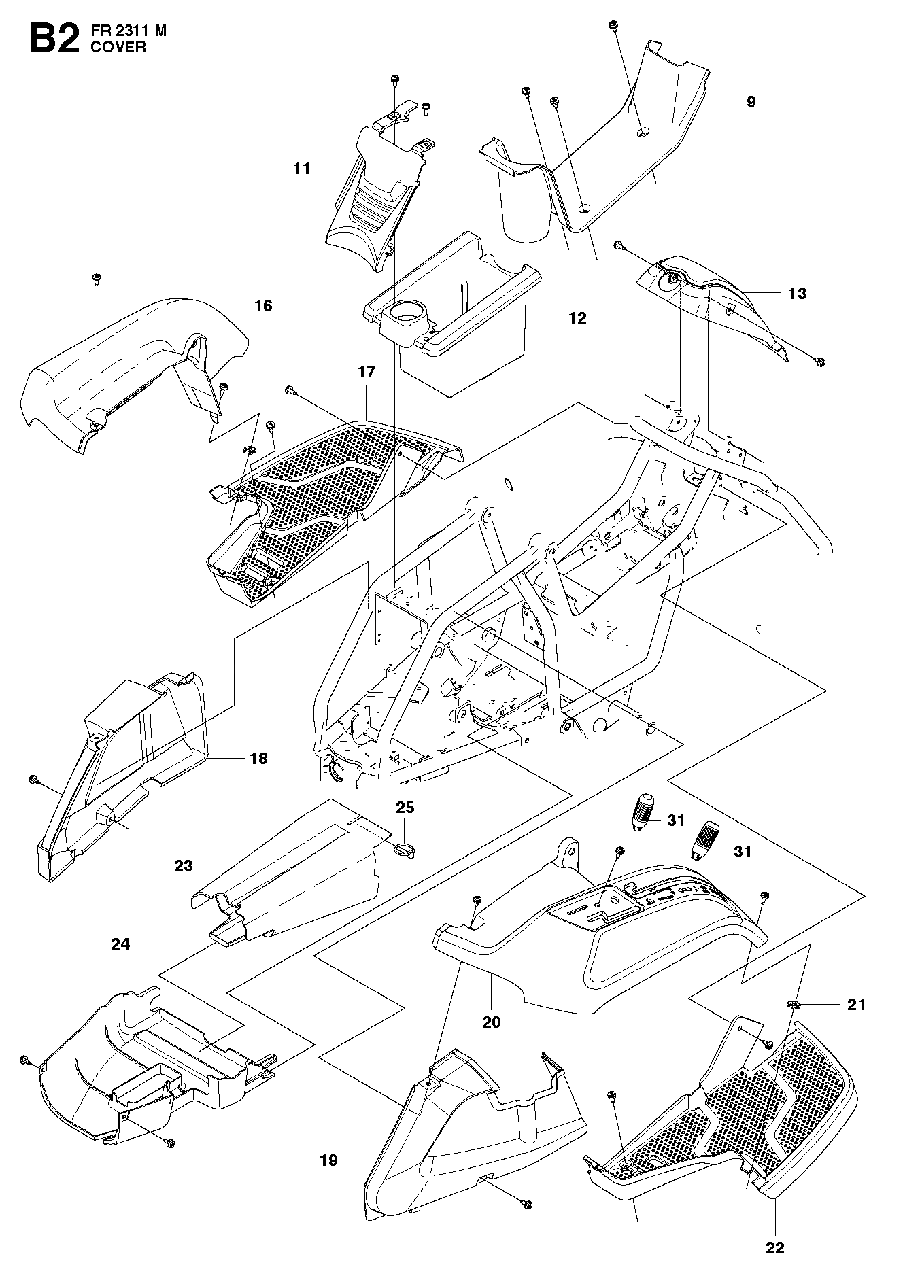 Cover 1 Diagram and Parts List for FR2311M (966639785)(2011-02) Jonsered Lawn Tractor