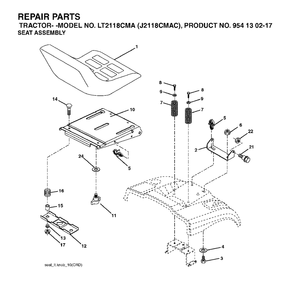 Seat Diagram and Parts List for LT2118CMA (954130217-C)(2004-06) Jonsered Lawn Tractor