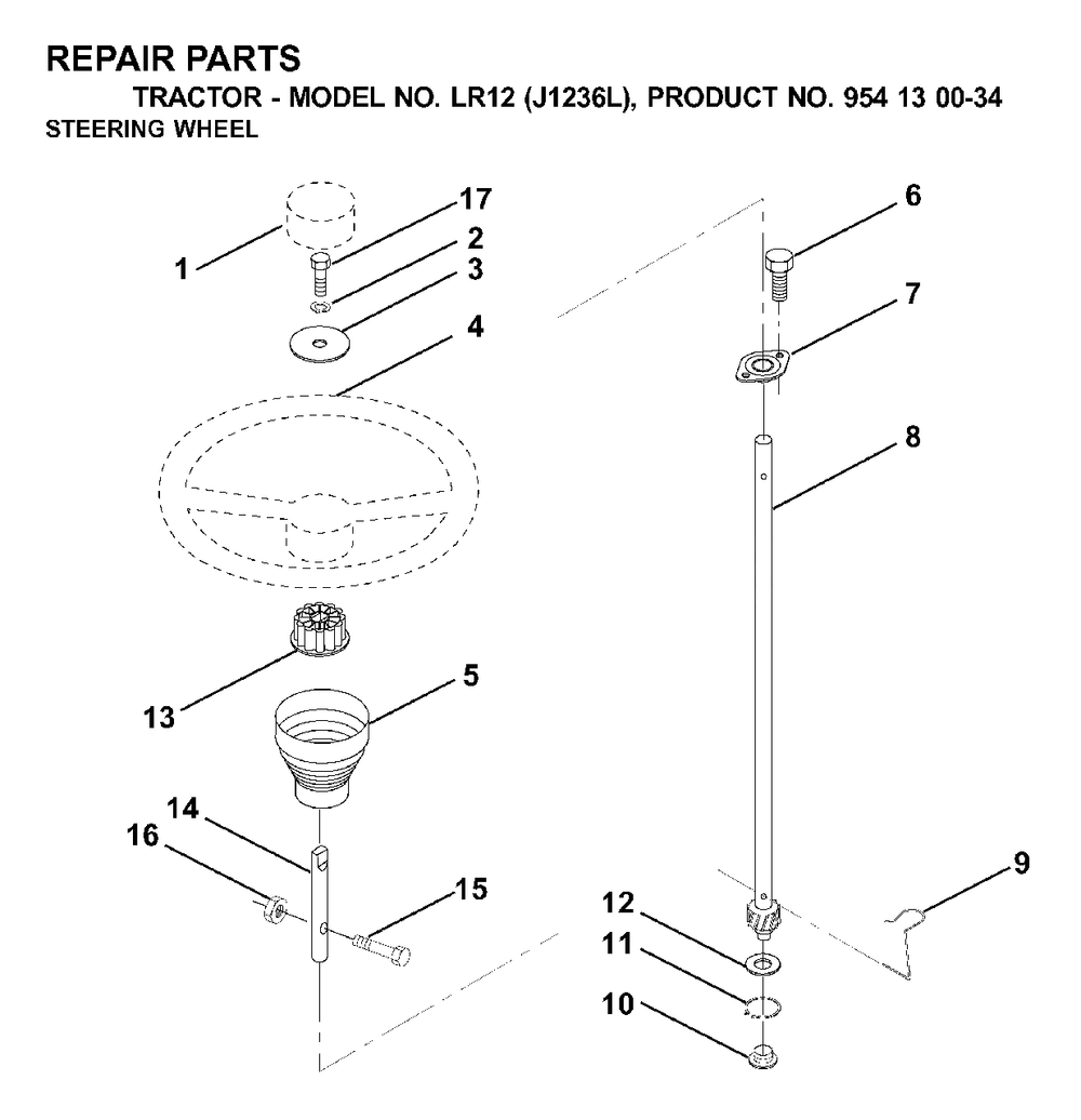 Steering Diagram and Parts List for LR12 (954130034)(2000-03) Jonsered Lawn Tractor