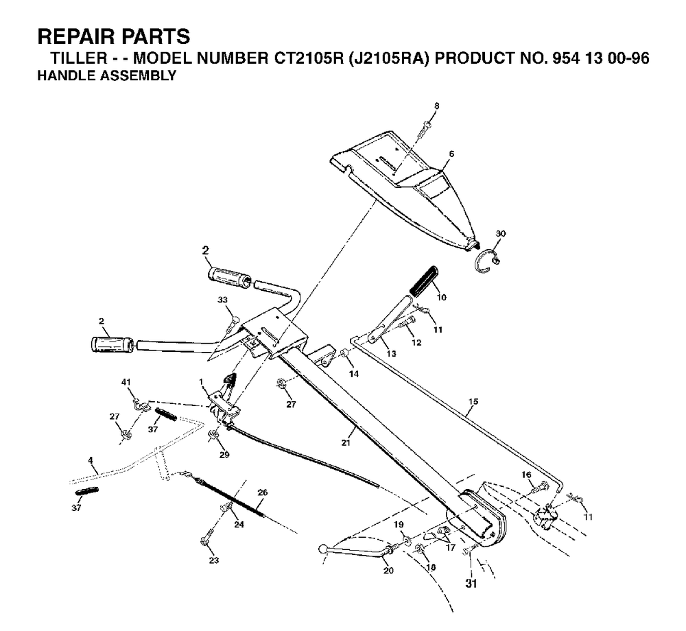 Handle Controls Diagram and Parts List for CT2105R (954130096)(2003-01) Jonsered Tiller