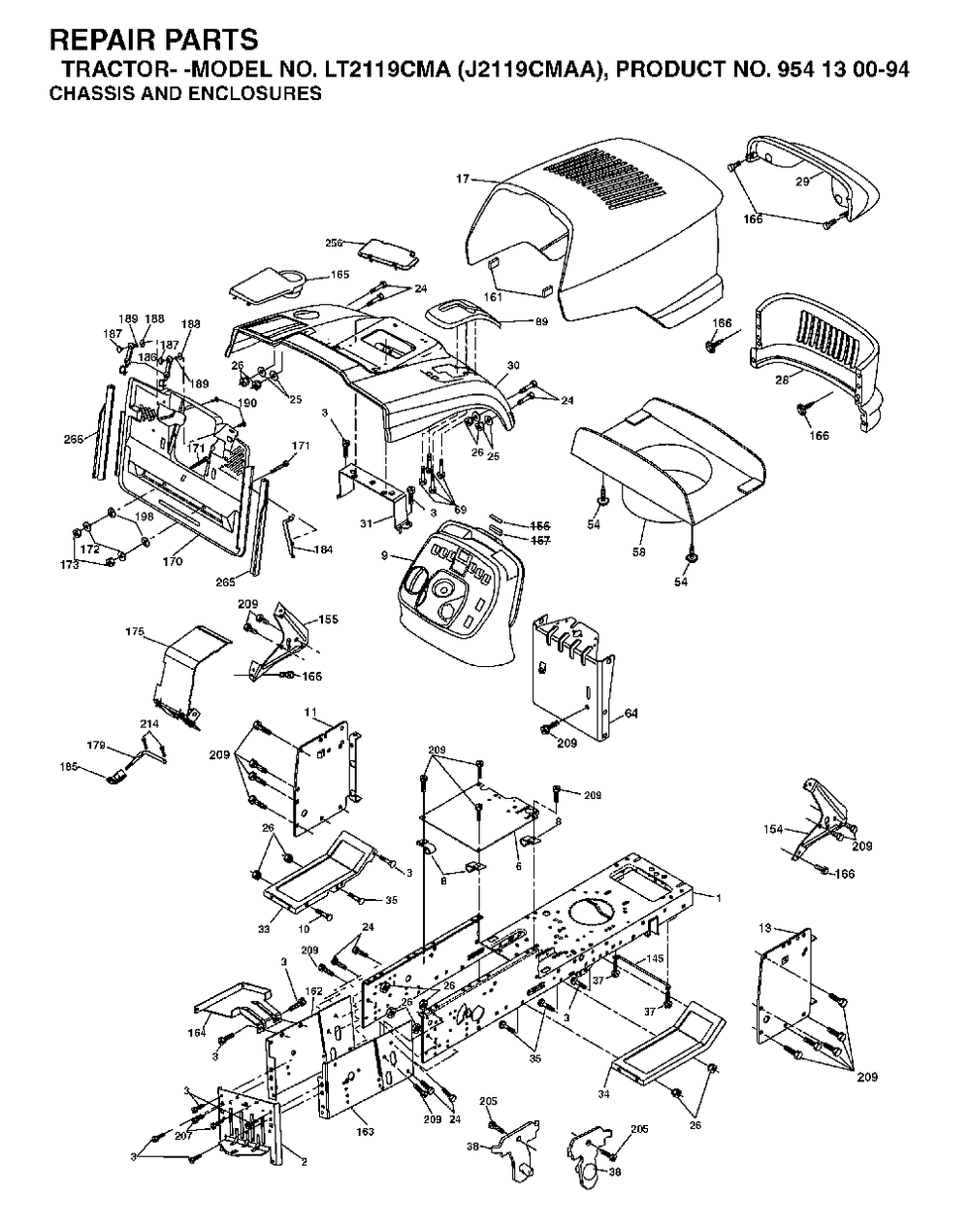 Chassis Enclosures Diagram and Parts List for LT2119CMA (954130094)(2003-01) Jonsered Lawn Tractor