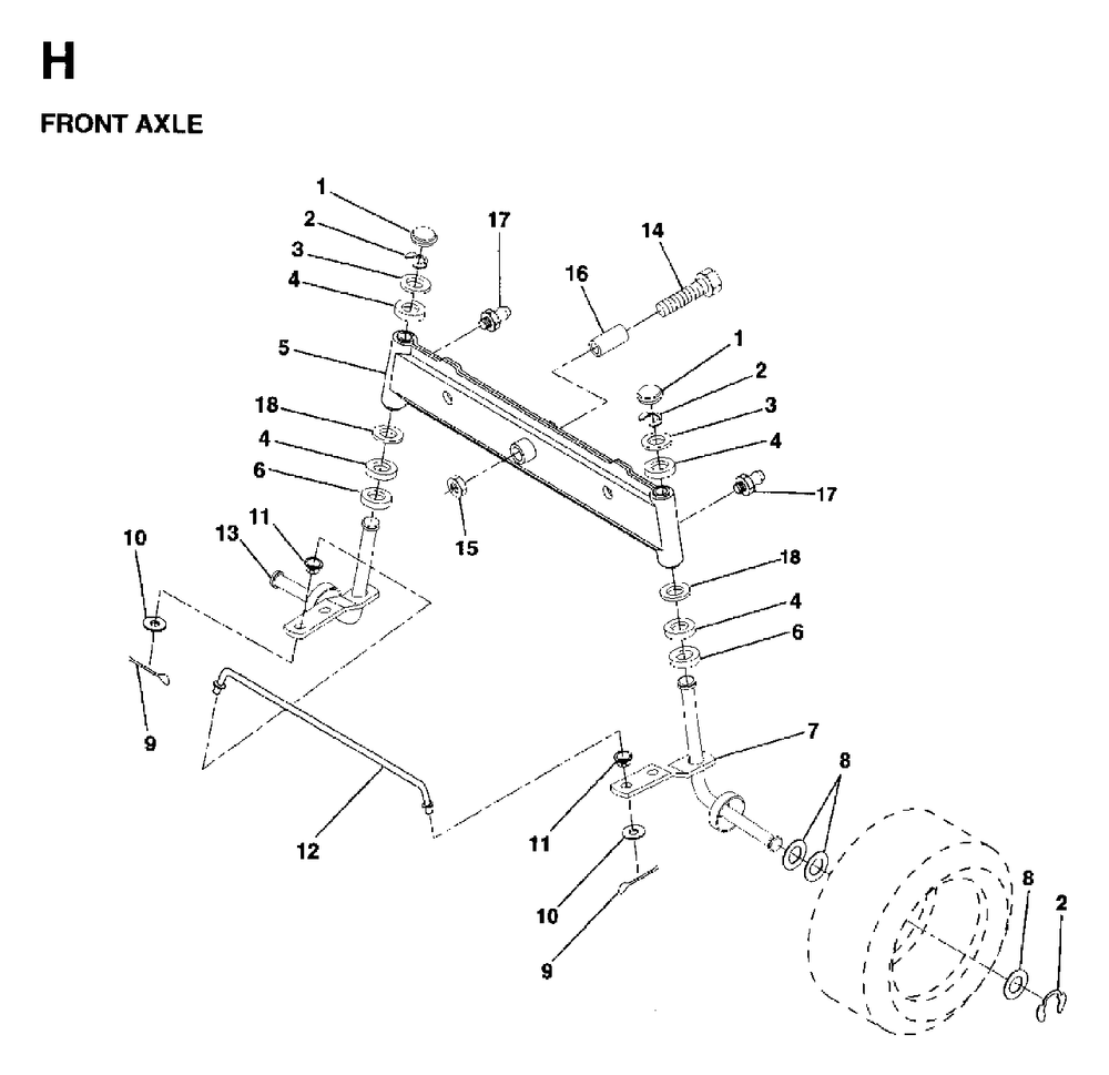 Front Axel Diagram and Parts List for LR12 (954003411)(1997-04) Jonsered Lawn Tractor