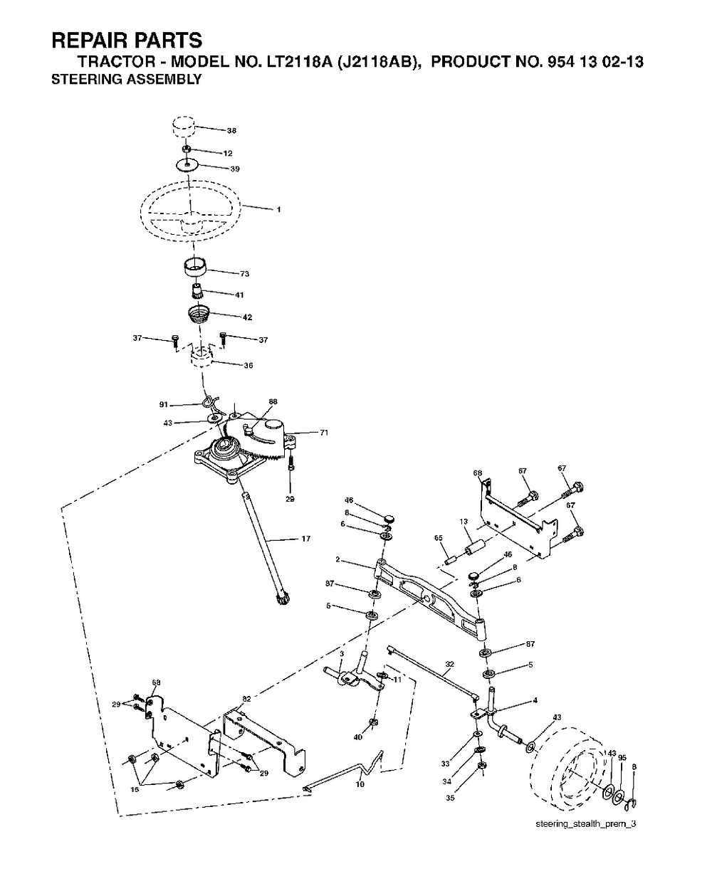 Steering Diagram and Parts List for LT2118A (954130213)(2004-06) Jonsered Lawn Tractor