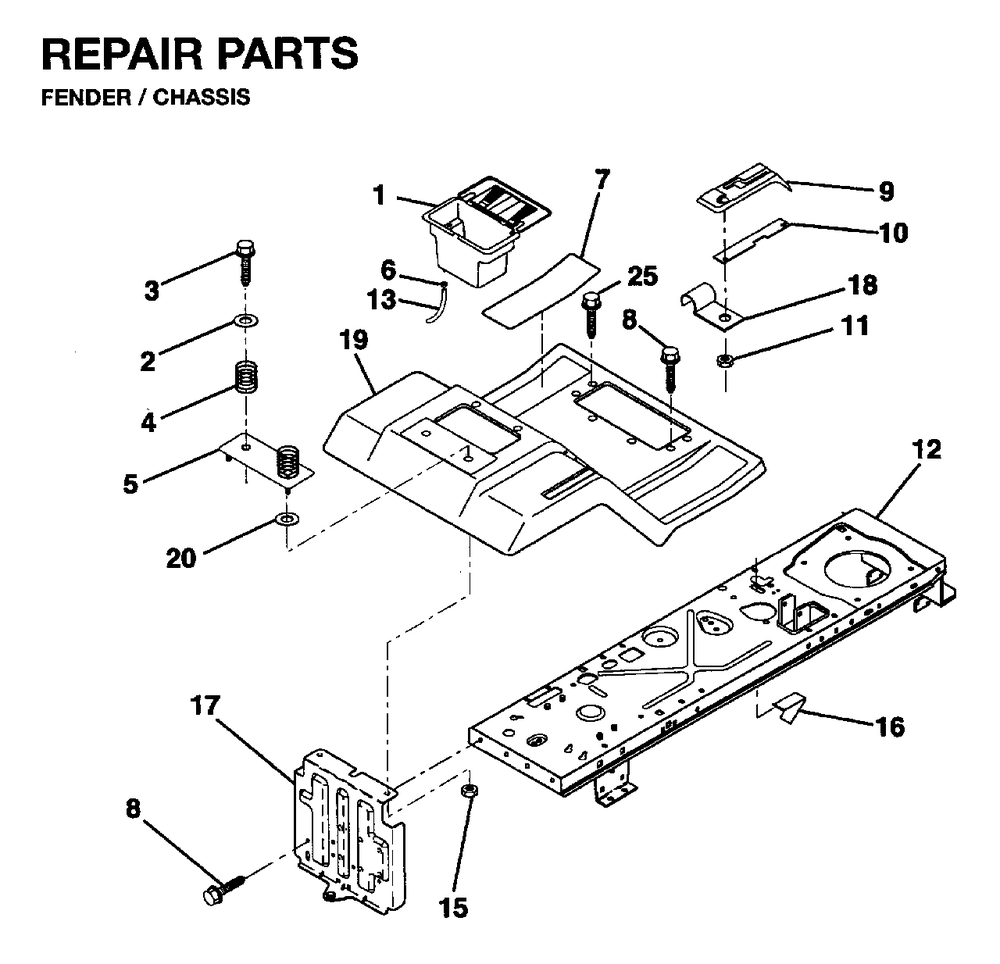 Chassis Enclosures Diagram and Parts List for LR12 1995-01 Jonsered Lawn Tractor