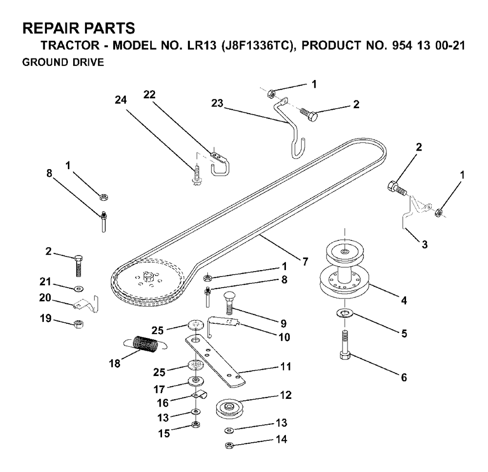 Drive Diagram and Parts List for LR13 (954130021)(2000-02) Jonsered Lawn Tractor