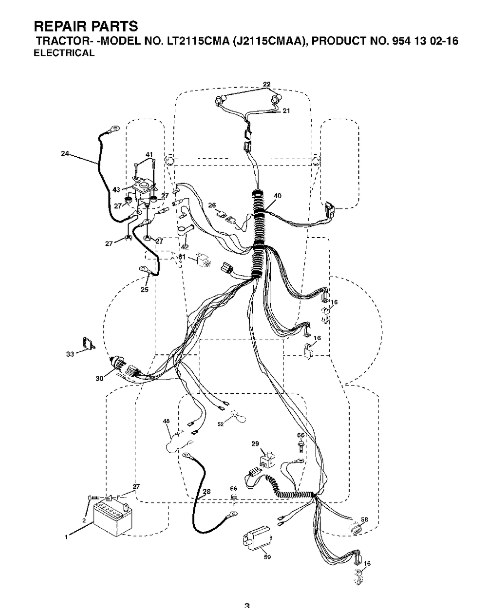 Electrical Diagram and Parts List for LT2115CMA (954130216)(2004-01) Jonsered Lawn Tractor