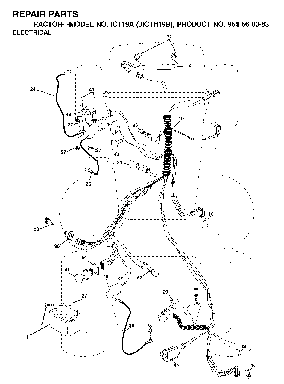 Electrical Diagram and Parts List for ICT19A (954568083)(2002-03) Jonsered Lawn Tractor