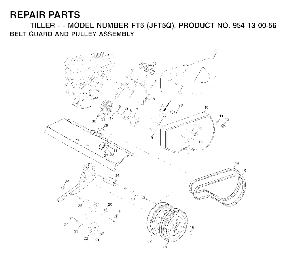 Belt Guard Pulley Diagram and Parts List for FT5 (954130056)(2002-03) Jonsered Tiller