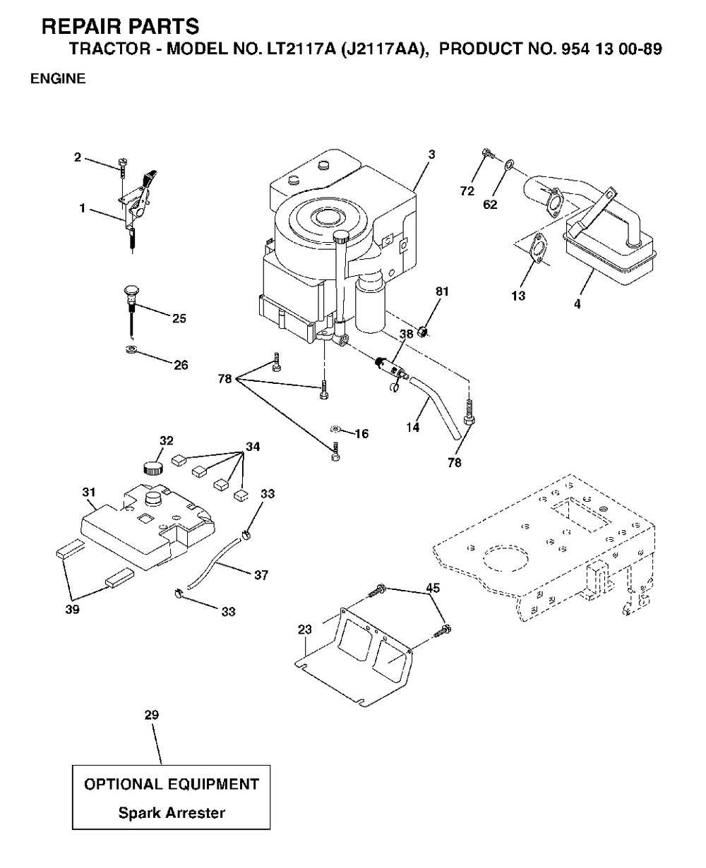 Engine Diagram and Parts List for LT2117A (954130089)(2003-01) Jonsered Lawn Tractor
