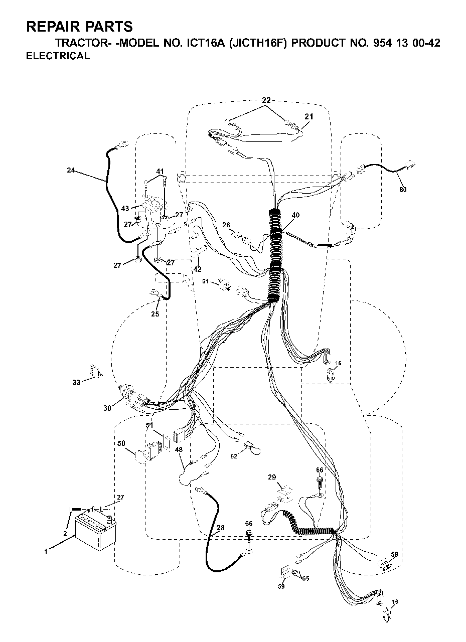 Electrical Diagram and Parts List for ICT16A (954130042-F)(2001-02) Jonsered Lawn Tractor