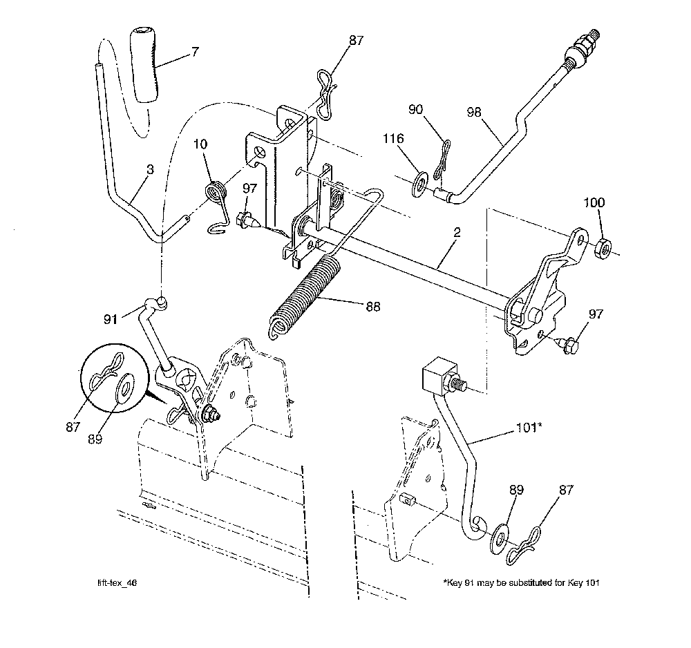 Mower lift Diagram and Parts List for 96043019700  Jonsered Lawn Tractor