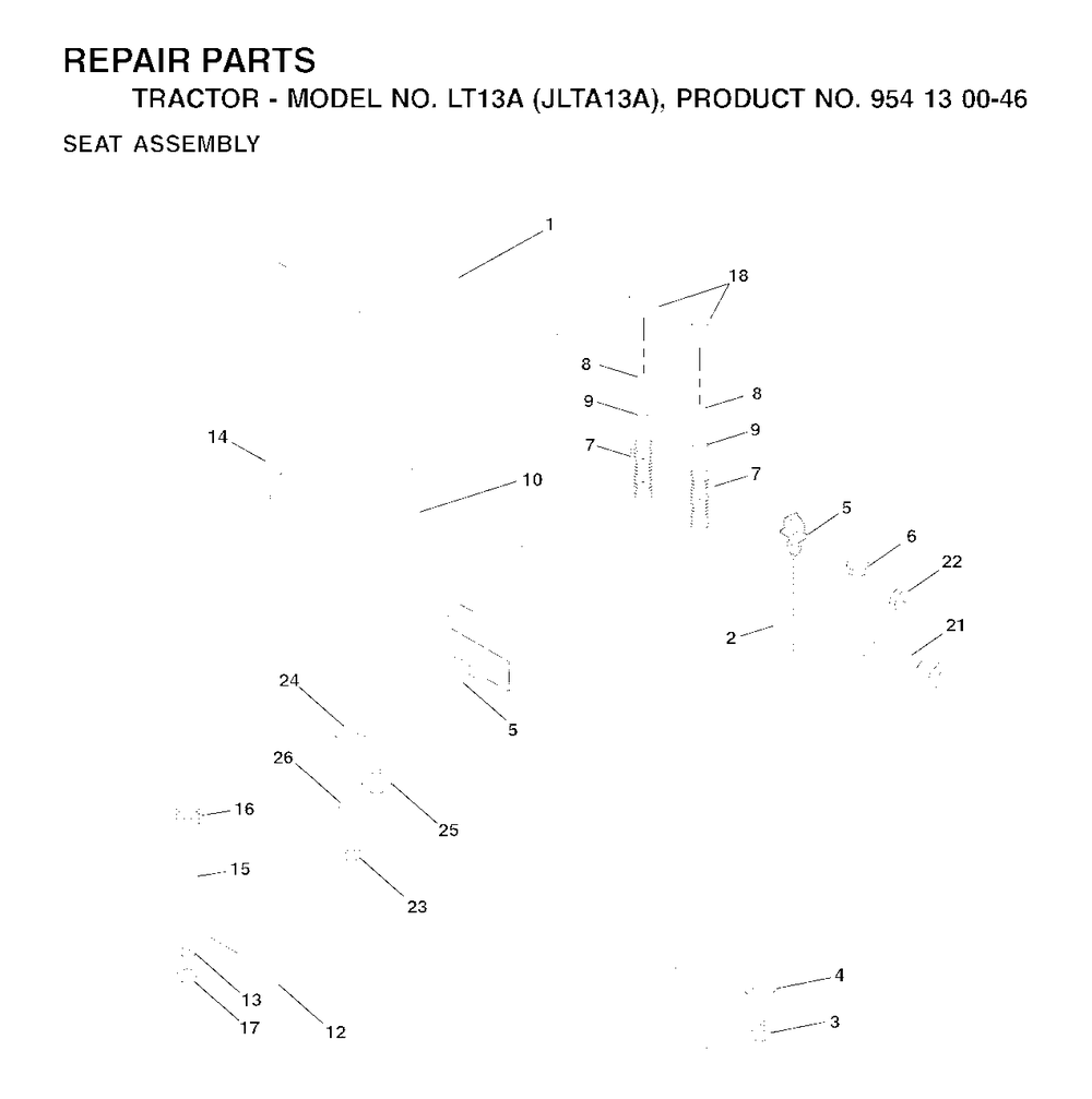 Seat Diagram and Parts List for LT13A (954130046)(2001-01) Jonsered Lawn Tractor
