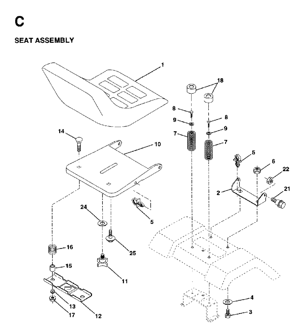 Seat Diagram and Parts List for LTH15 (954130004)(1997-04) Jonsered Lawn Tractor