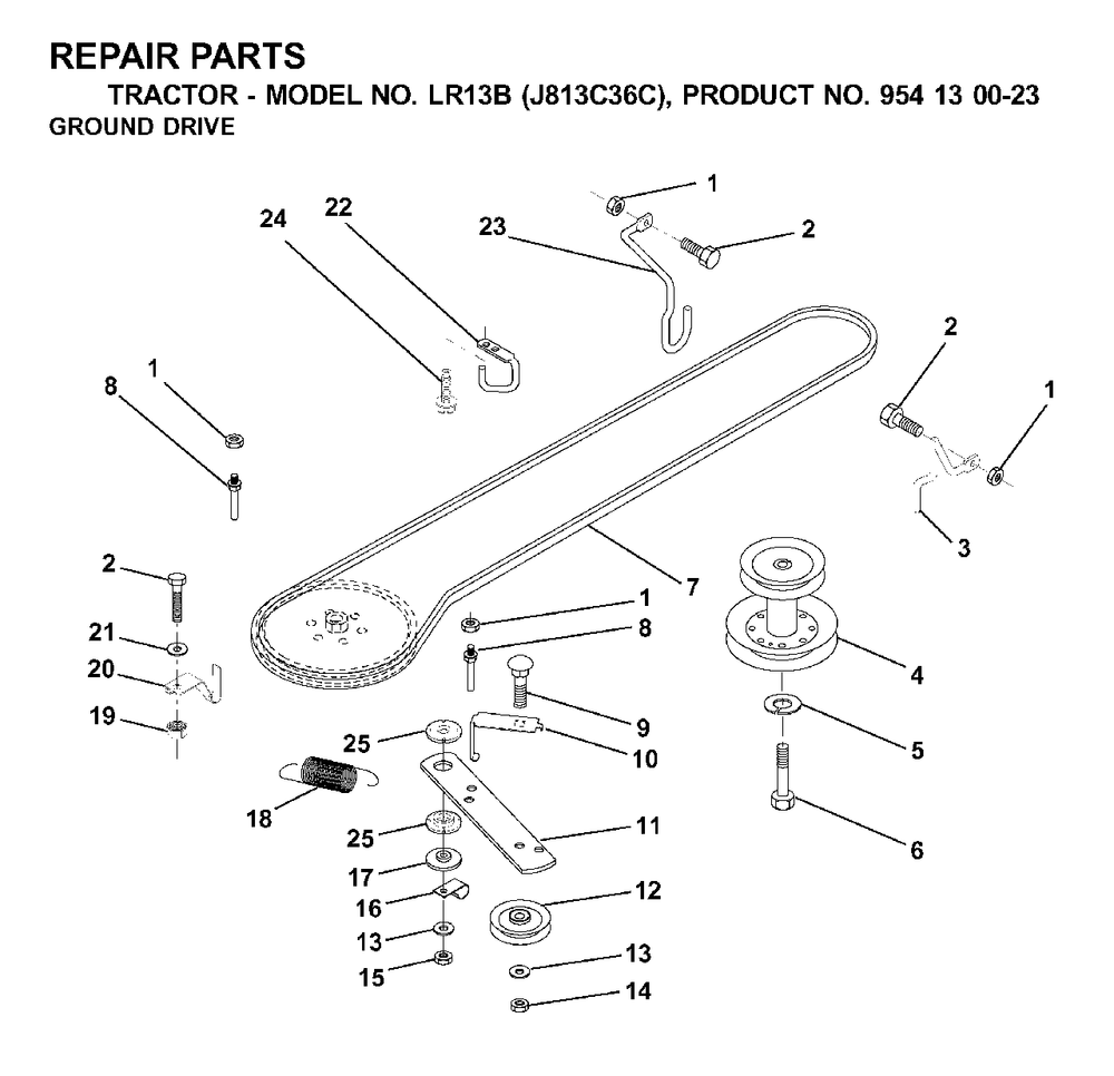 Drive Diagram and Parts List for LR13B (954130023)(2000-03) Jonsered Lawn Tractor