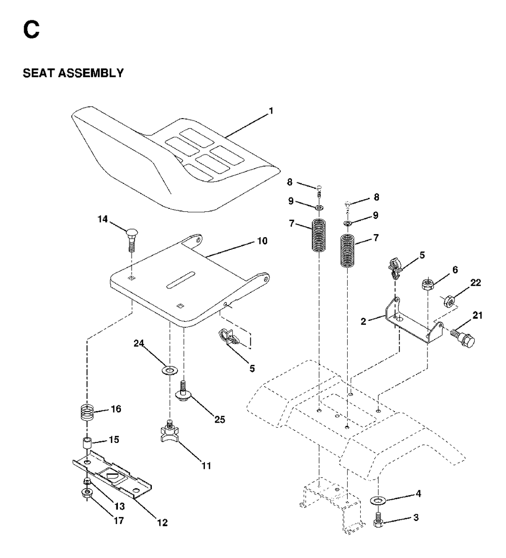 Seat Diagram and Parts List for LT13 1998-01 Jonsered Lawn Tractor