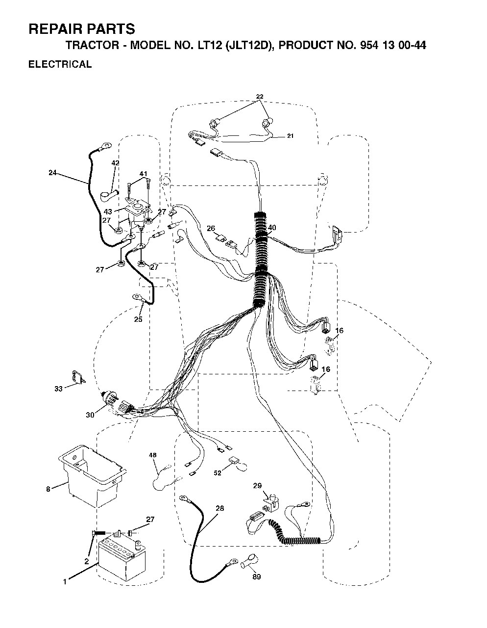 Electrical Diagram and Parts List for LT12 (954130044)(2002-02) Jonsered Lawn Tractor