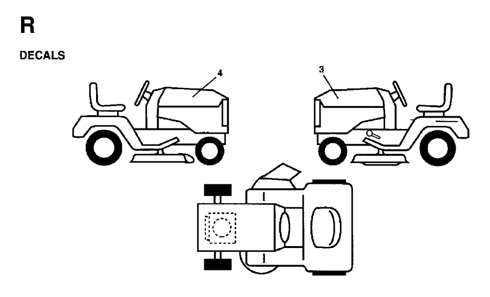 Decals Diagram and Parts List for LR12 (954003411)(1997-04) Jonsered Lawn Tractor