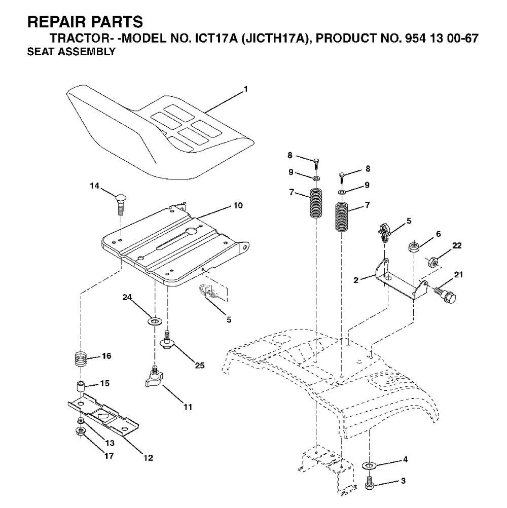 Seat Diagram and Parts List for ICT17A (954130067)(2002-02) Jonsered Lawn Tractor