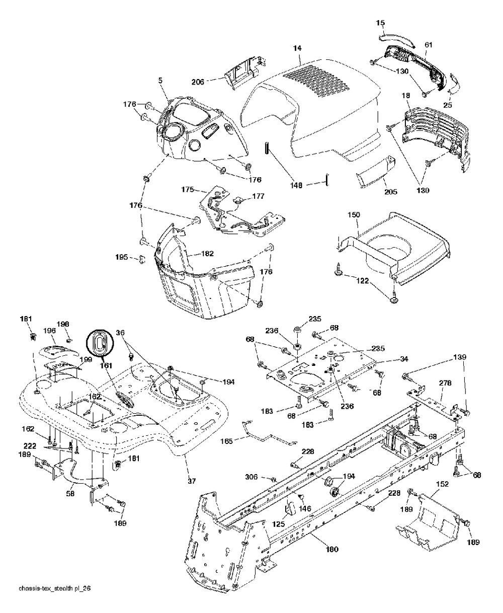 Chassis Enclosures Diagram and Parts List for 2754GTHI (960430191-00)(2013-12) Jonsered Lawn Tractor