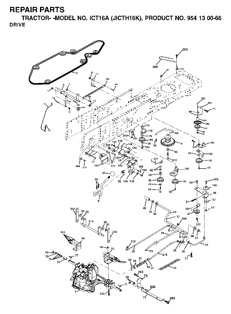 Drive Diagram and Parts List for ICT16A (954130066-K)(2002-06) Jonsered Lawn Tractor