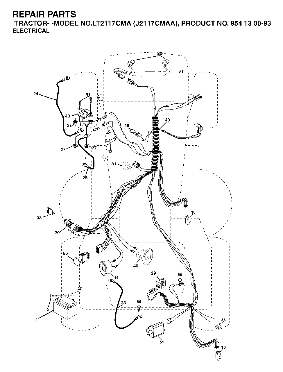 Electrical Diagram and Parts List for LT2117CMA (954130093)(2003-01) Jonsered Lawn Tractor