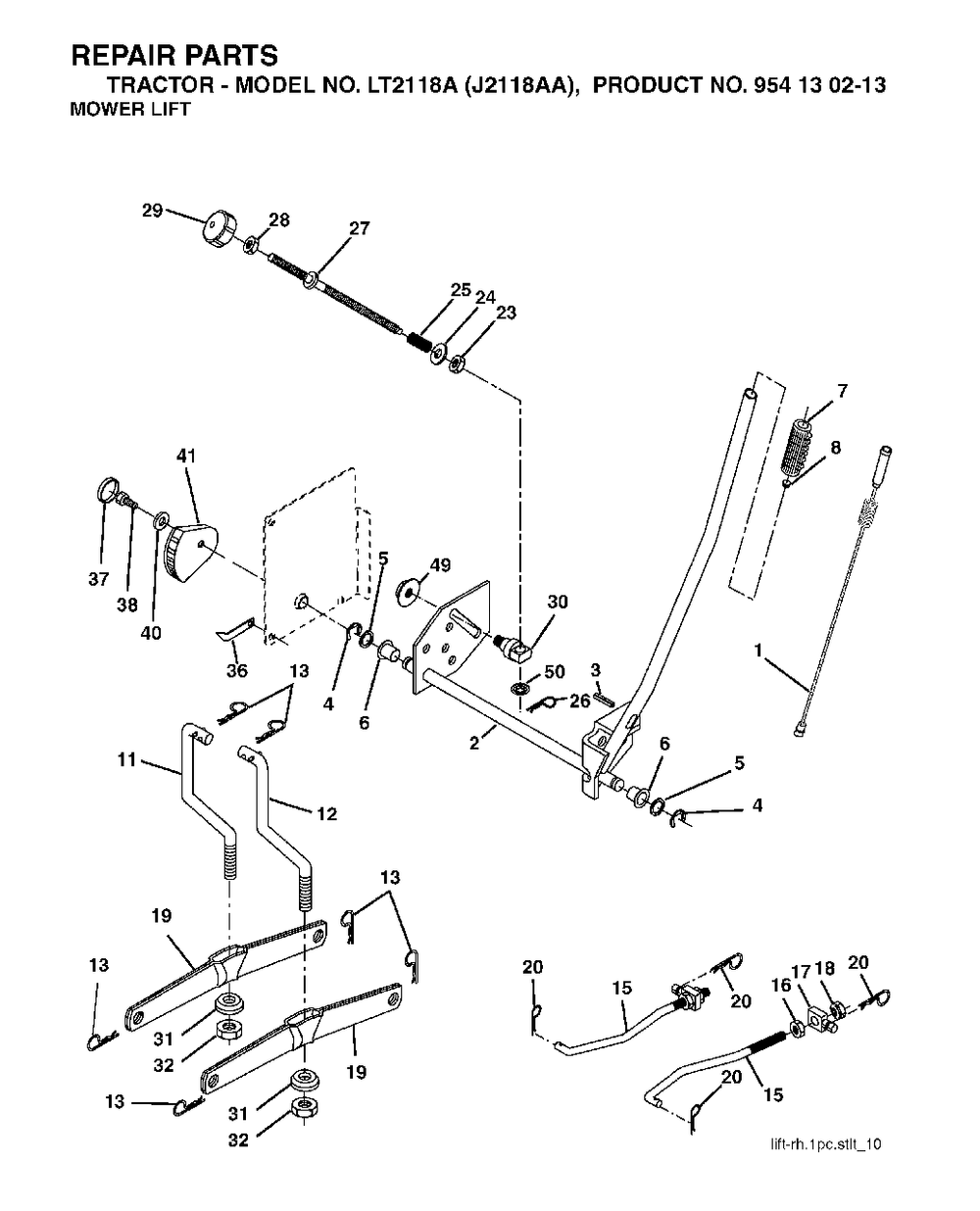 Mower Lift / Deck Lift Diagram and Parts List for LT2118A (954130213)(2004-01) Jonsered Lawn Tractor