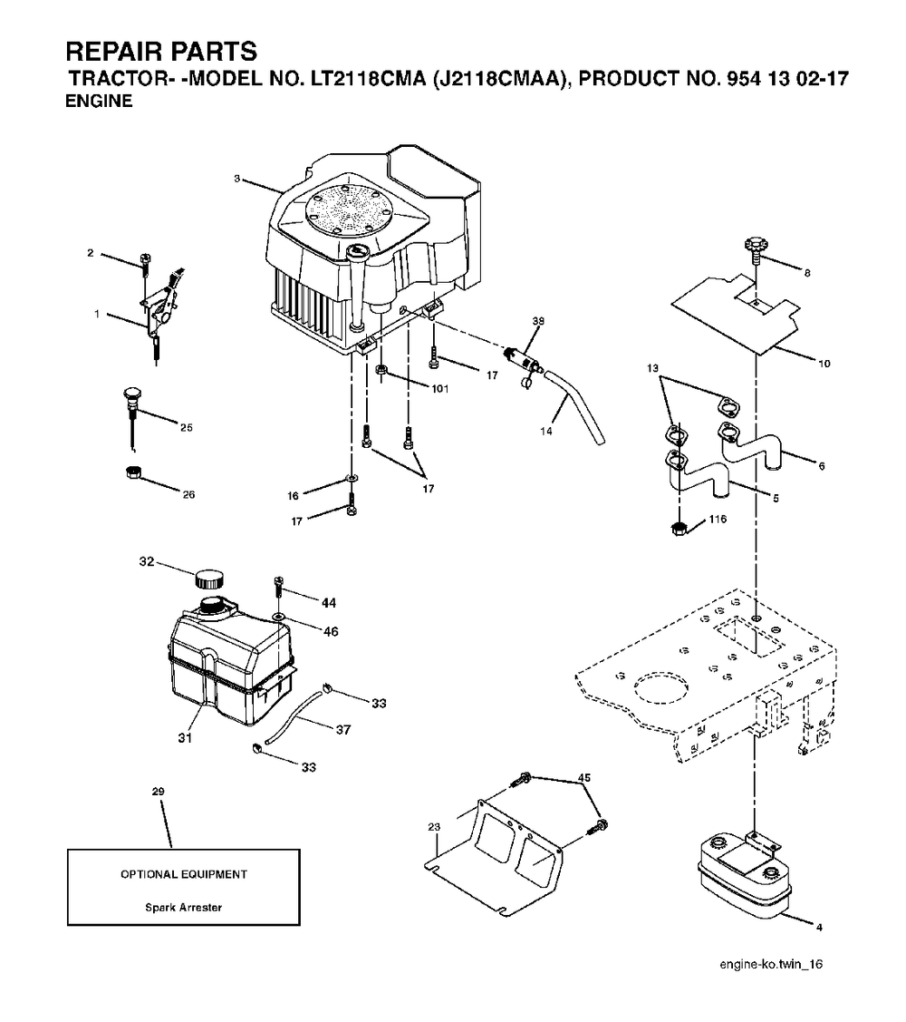 Engine Diagram and Parts List for LT2118CMA (954130217)(2004-01) Jonsered Lawn Tractor