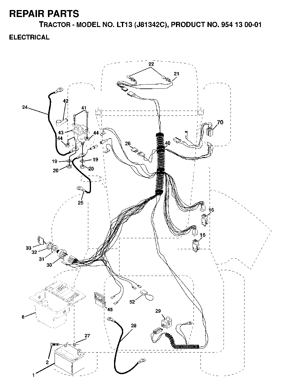 Electrical Diagram and Parts List for LT13 (954130001)(1998-12) Jonsered Lawn Tractor