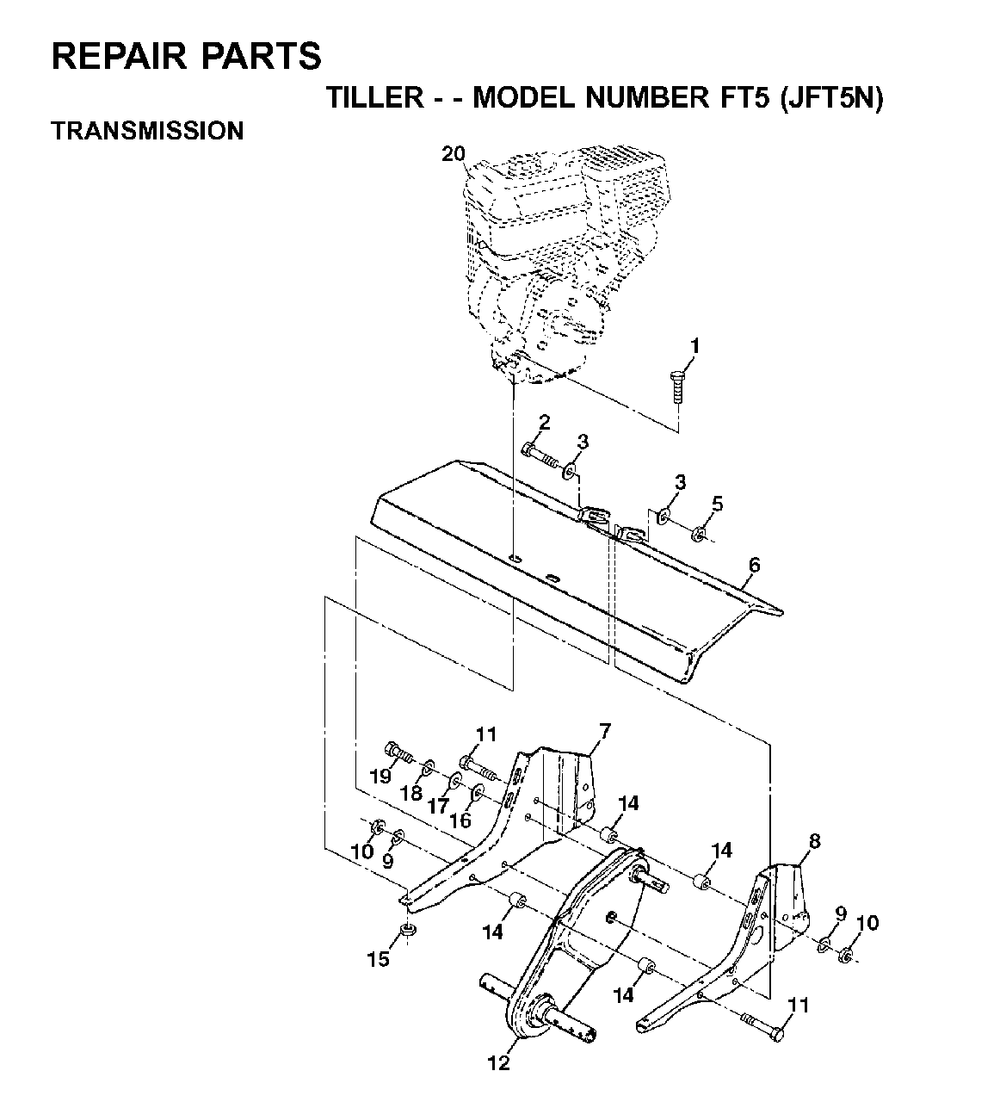 Transmission Diagram and Parts List for FT5 2001-01 Jonsered Tiller