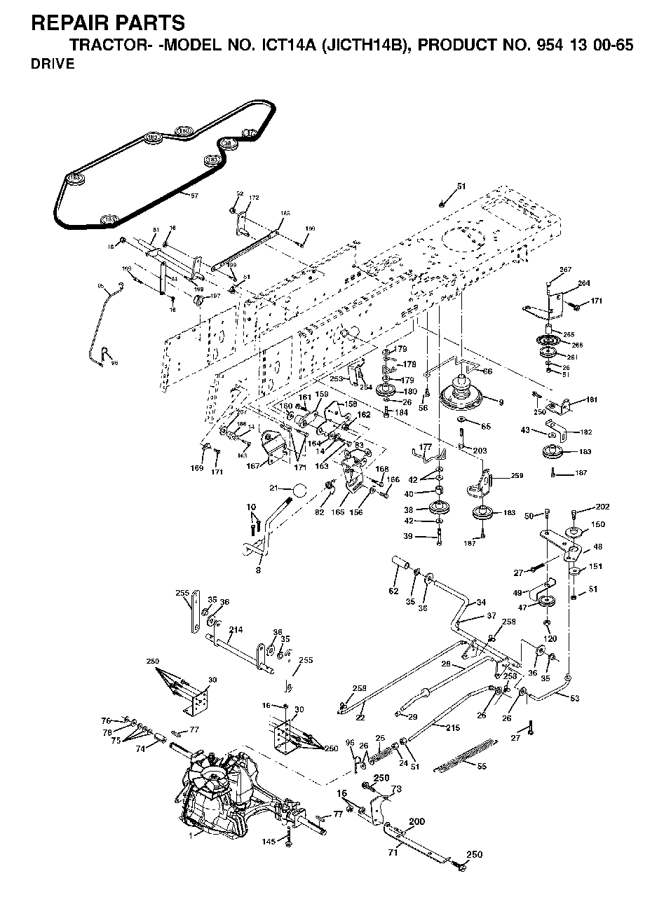 Drive Diagram and Parts List for ICT14A (954130065-B)(2002-02) Jonsered Lawn Tractor