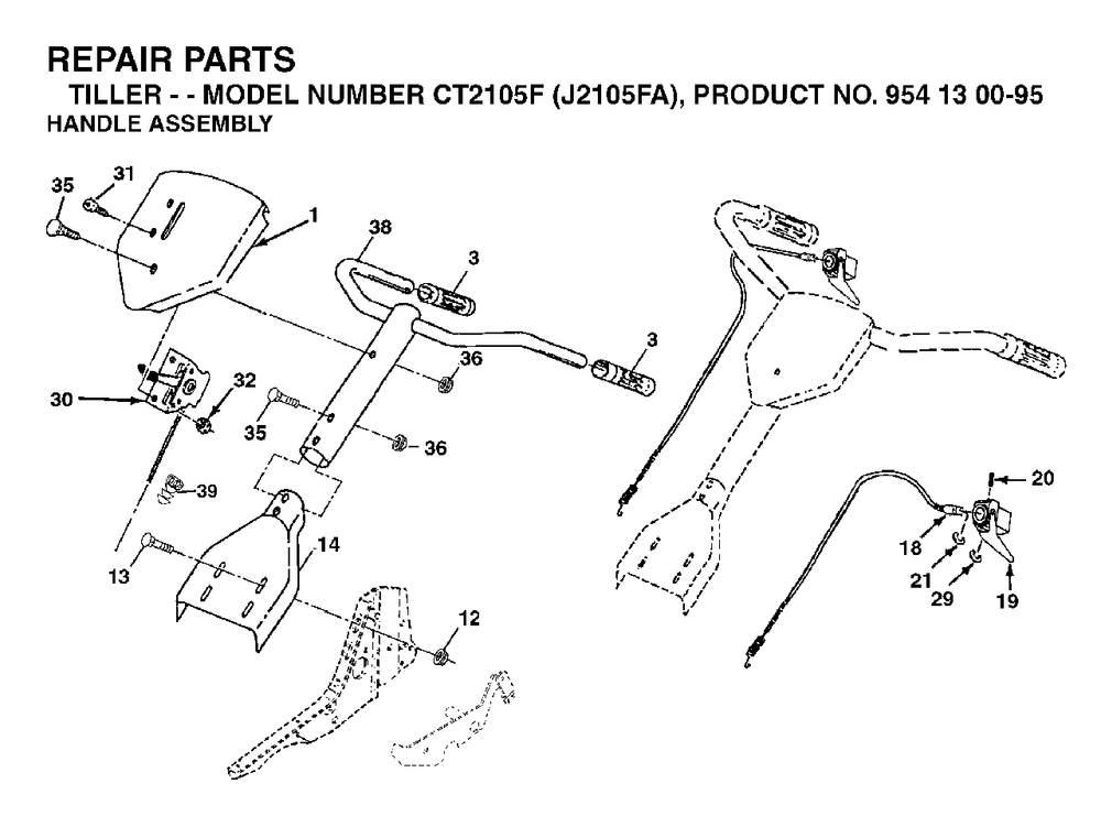 Handle Controls Diagram and Parts List for CT2105 (954130095)(2003-01) Jonsered Tiller