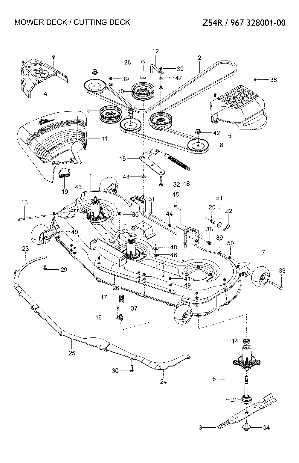 Mower deck/cutting deck Diagram and Parts List for 967328001-00  Jonsered Lawn Mower