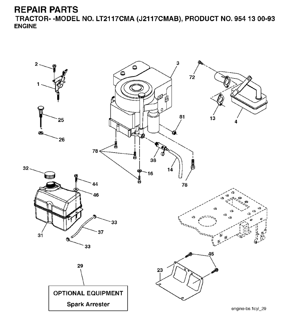 Engine Diagram and Parts List for LT2117CMA (954130093)(2003-05) Jonsered Lawn Tractor