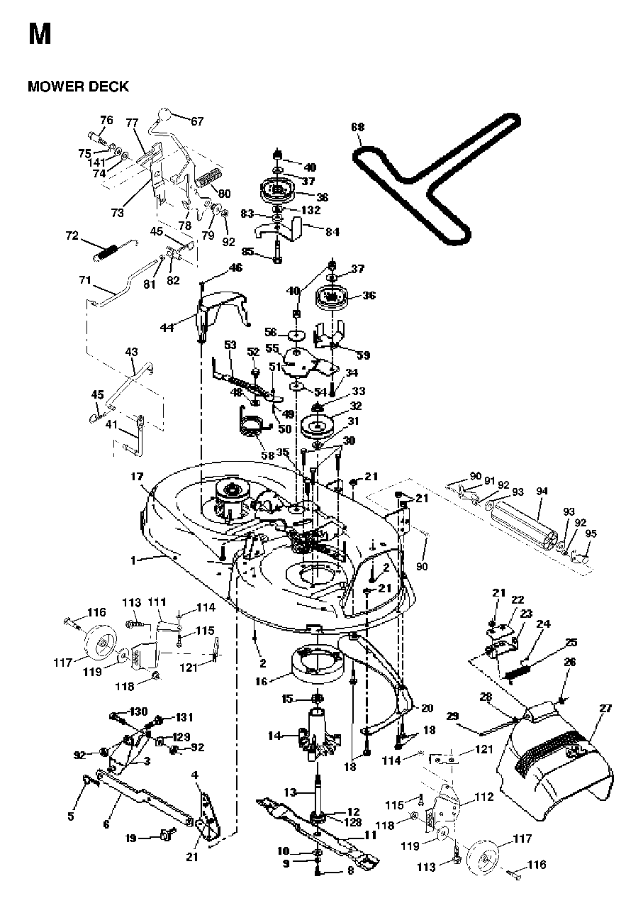 Mower Deck / Cutting Deck Diagram and Parts List for LT13 1998-01 Jonsered Lawn Tractor