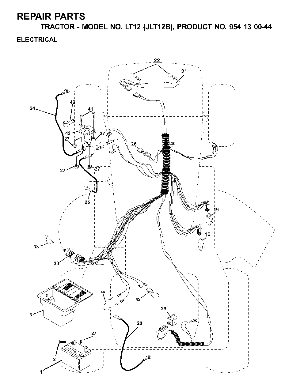 Electrical Diagram and Parts List for LT12 (954130044)(2001-02) Jonsered Lawn Tractor