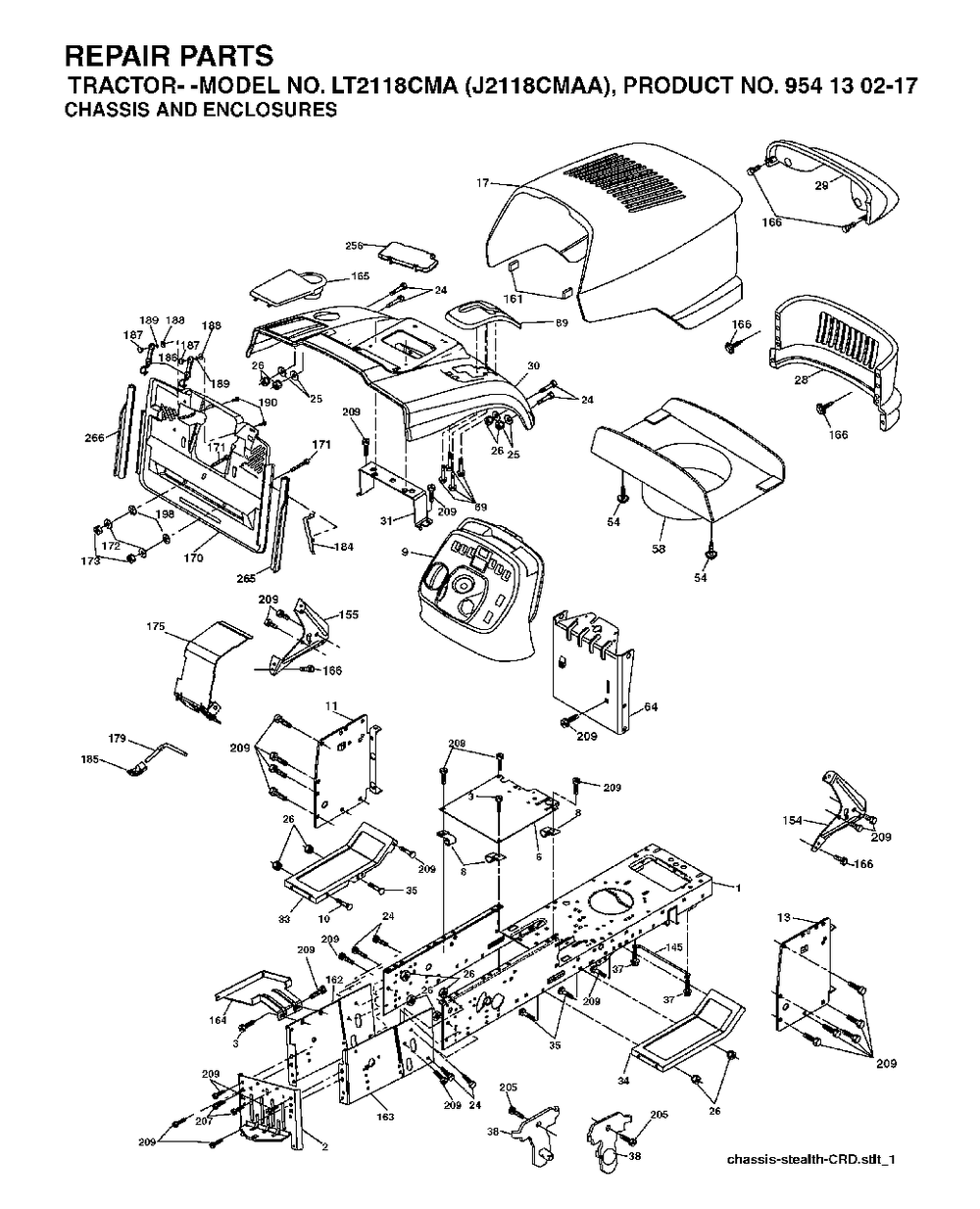 Chassis Enclosures Diagram and Parts List for LT2118CMA (954130217)(2004-01) Jonsered Lawn Tractor