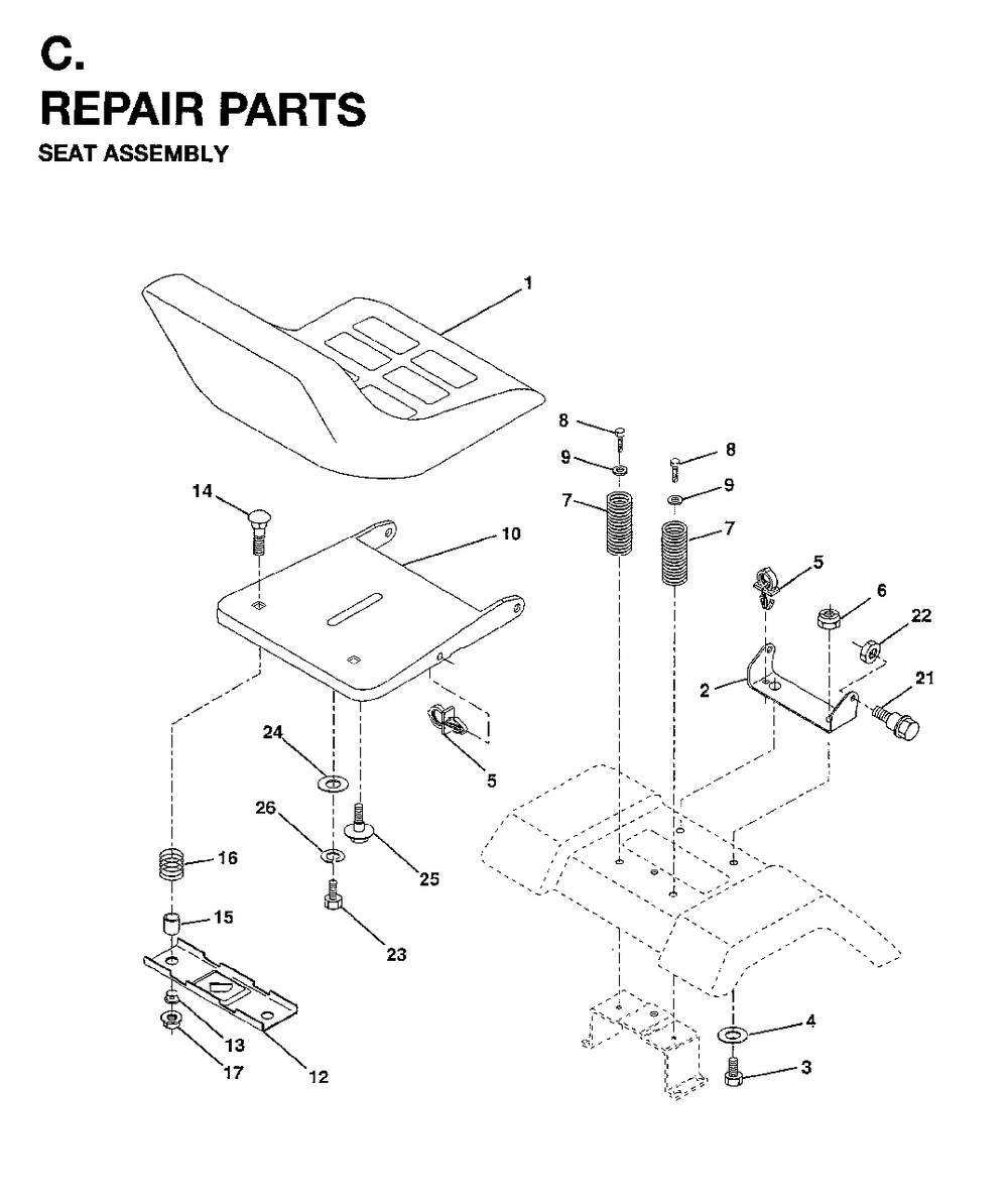 Seat Diagram and Parts List for LT15 (954820221)(1996-01) Jonsered Lawn Tractor