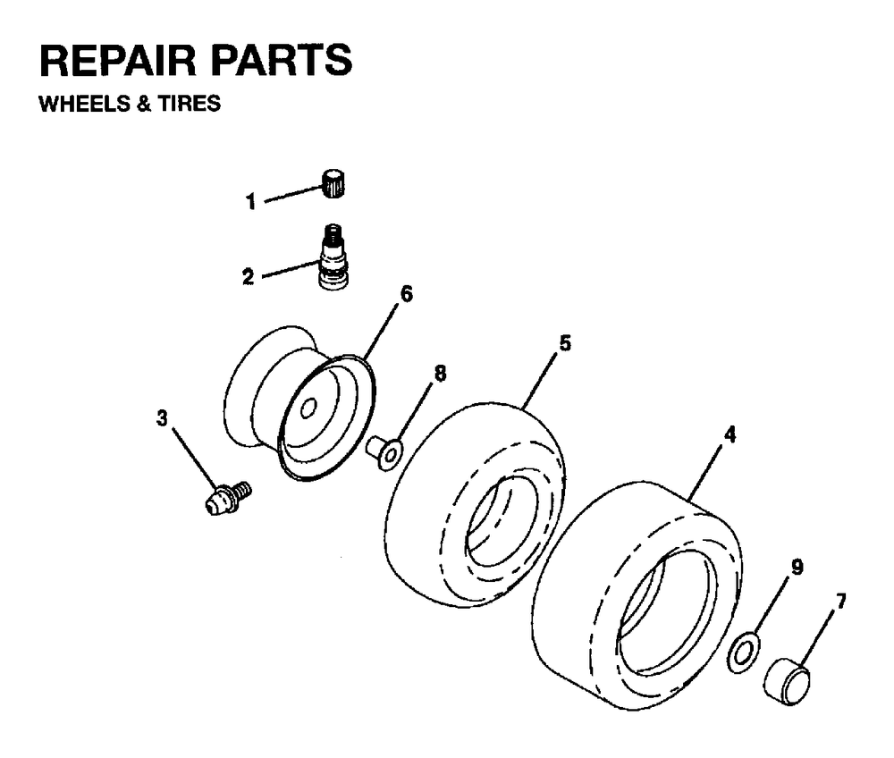 Wheels Tires Diagram and Parts List for LR10 1995-01 Jonsered Lawn Tractor