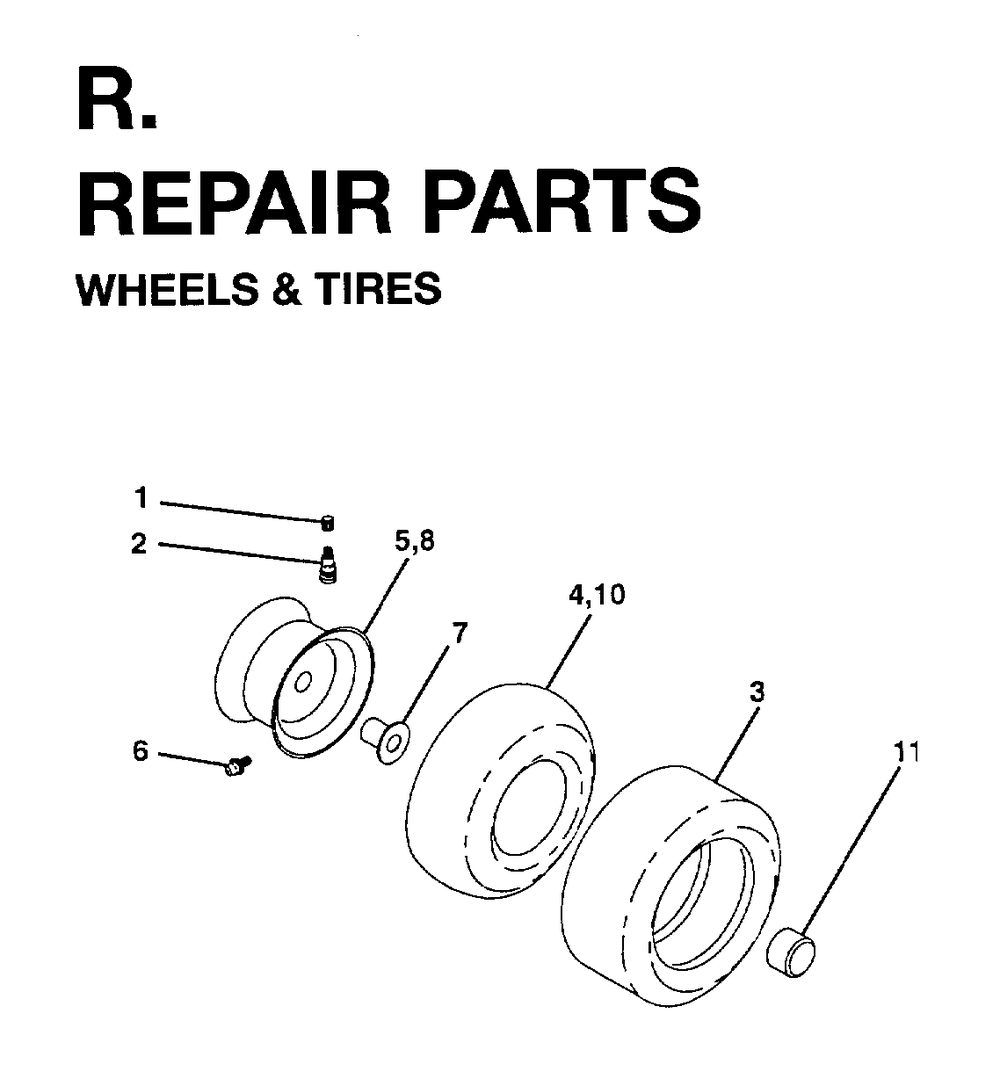 Wheels Tires Diagram and Parts List for YTH18 (954003471)(1996-01) Jonsered Lawn Tractor