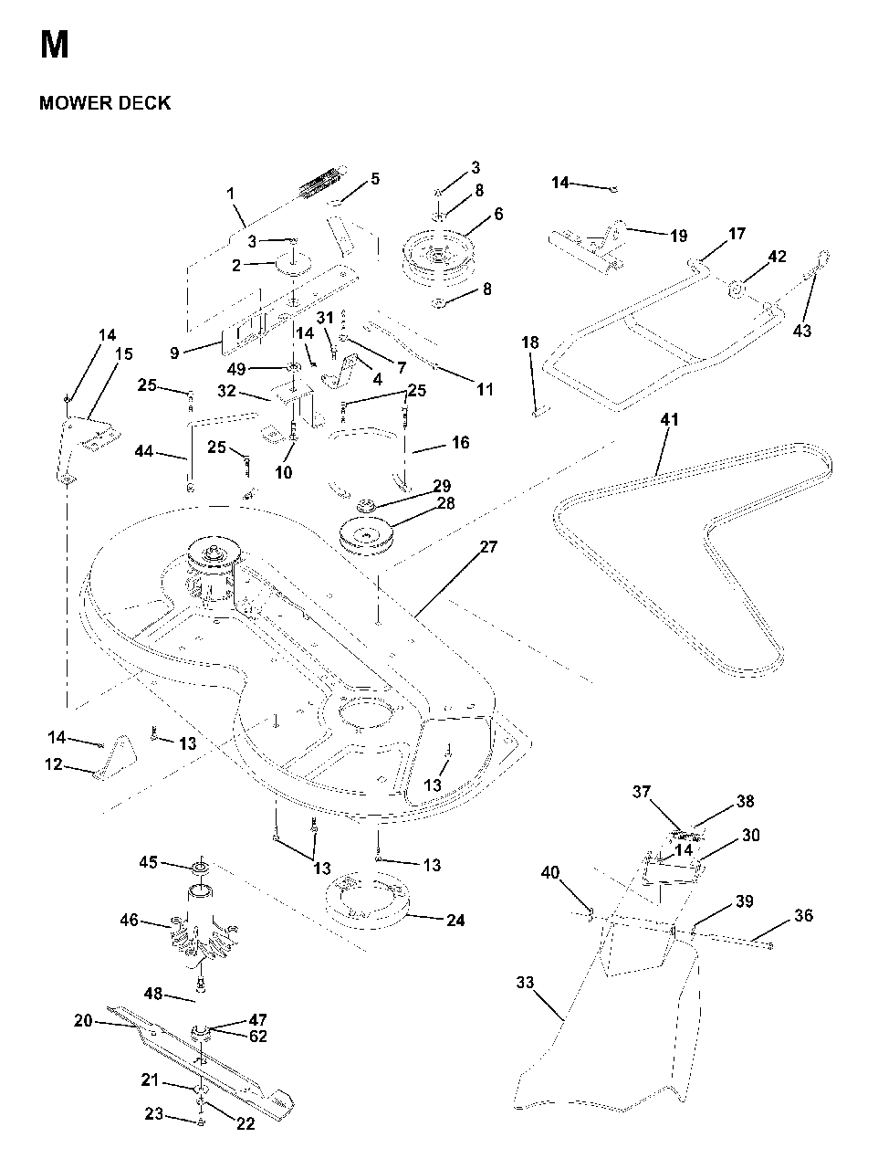 Mower Deck / Cutting Deck Diagram and Parts List for LR11 1998-01 Jonsered Lawn Tractor