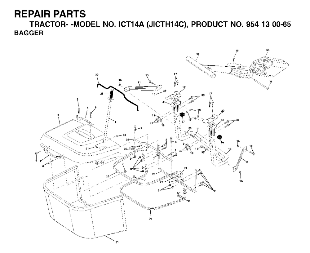 Bagger Diagram and Parts List for ICT14A (954130065)(2002-03) Jonsered Lawn Tractor