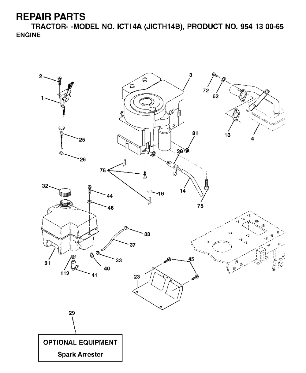 Engine Diagram and Parts List for ICT14A (954130065-B)(2002-02) Jonsered Lawn Tractor