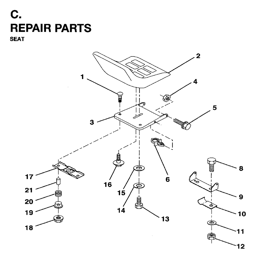 Seat Diagram and Parts List for LR12 (954003411)(1996-01) Jonsered Lawn Tractor