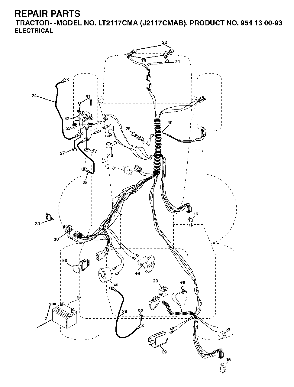 Electrical Diagram and Parts List for LT2117CMA (954130093)(2003-05) Jonsered Lawn Tractor