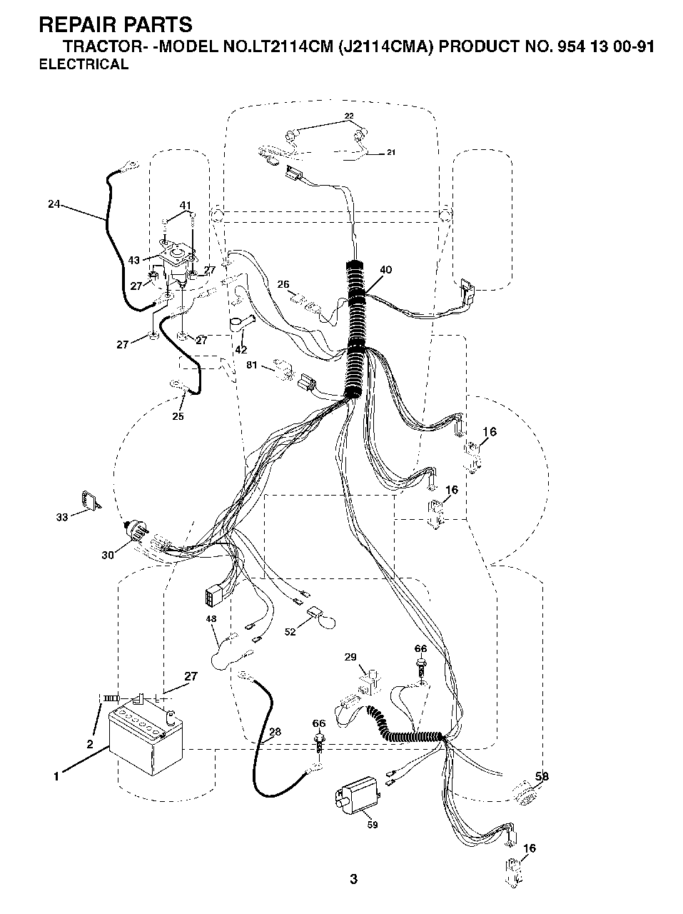 Electrical Diagram and Parts List for LT2114CM (954130091)(2003-01) Jonsered Lawn Tractor