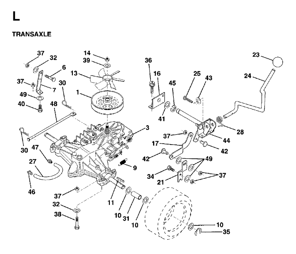 Transmission Diagram and Parts List for LRH13 1997-04 Jonsered Lawn Tractor