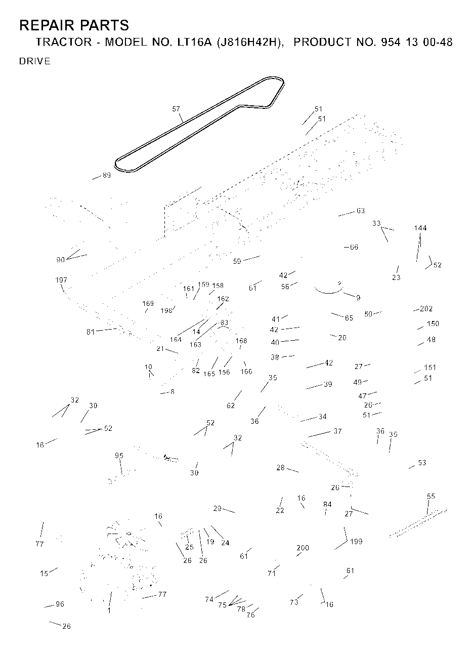 Drive Diagram and Parts List for LT16A (954130048)(2001-01) Jonsered Lawn Tractor