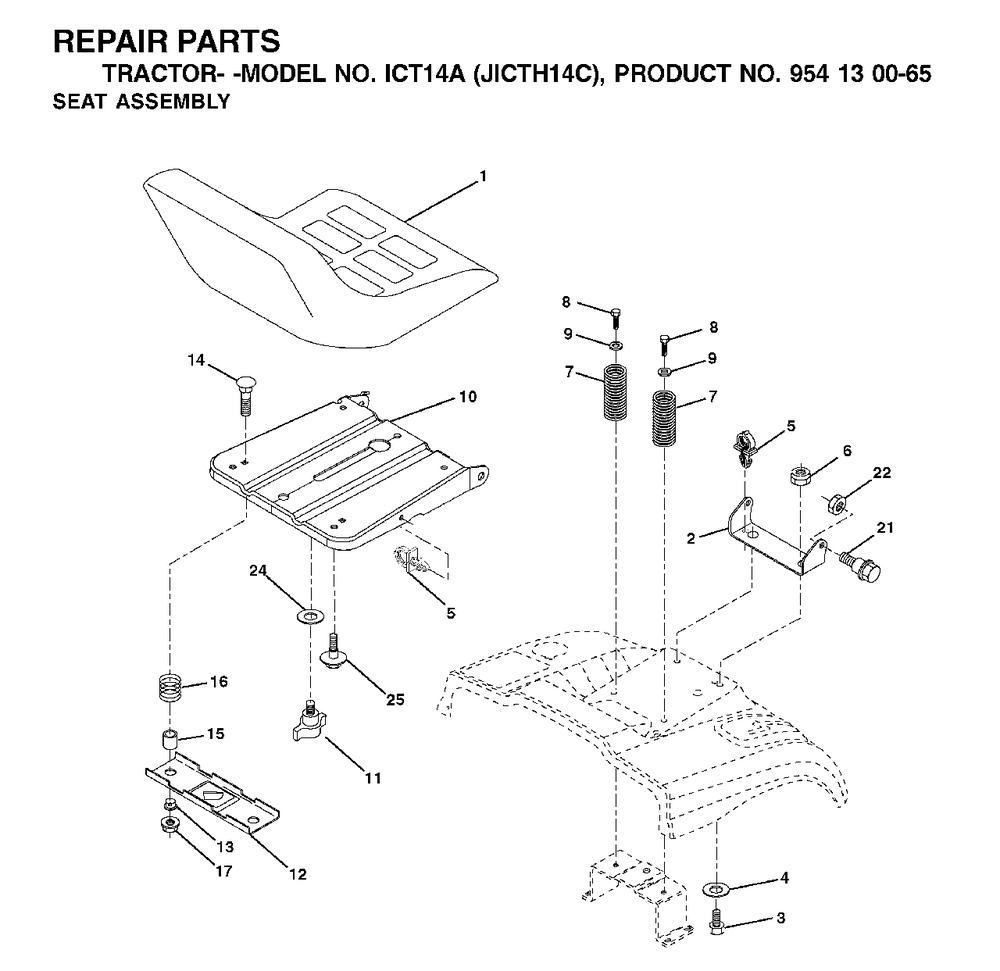 Seat Diagram and Parts List for ICT14A (954130065)(2002-03) Jonsered Lawn Tractor