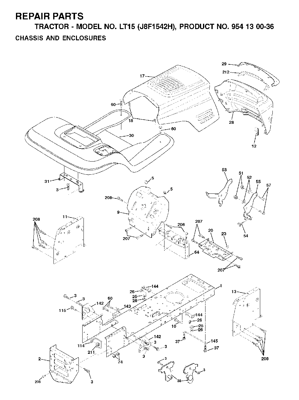 Chassis Enclosures Diagram and Parts List for LT15 (954130036-H)(2001-01) Jonsered Lawn Tractor
