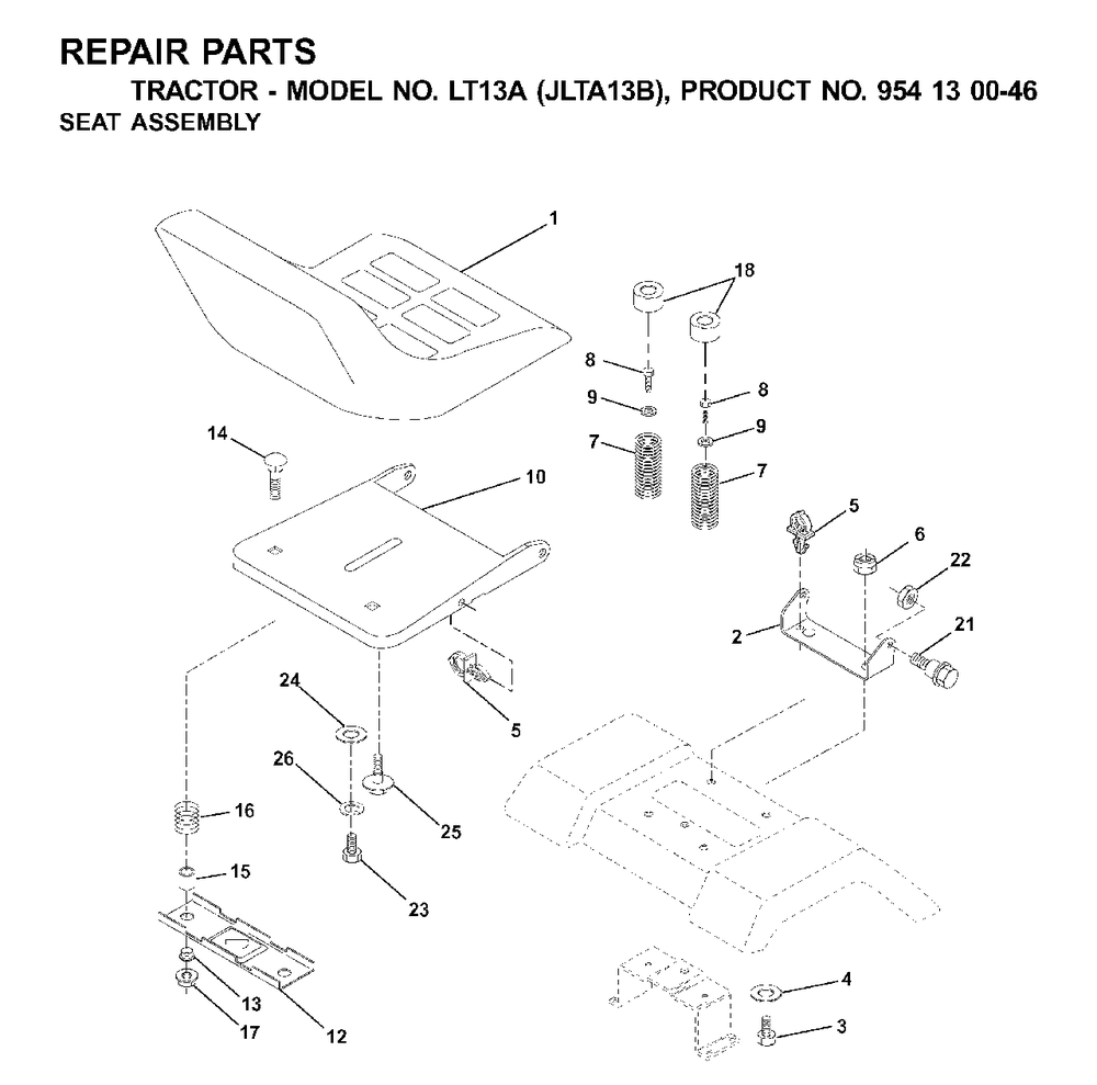 Seat Diagram and Parts List for LT13A (954130046)(2001-02) Jonsered Lawn Tractor